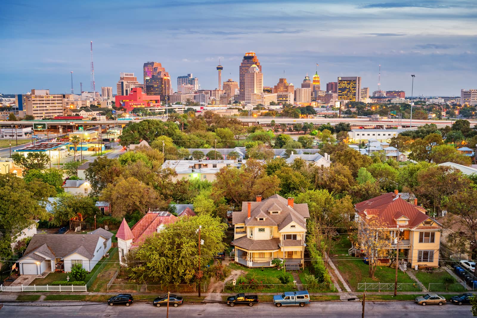 Residential district and skyline of San Antonio Texas