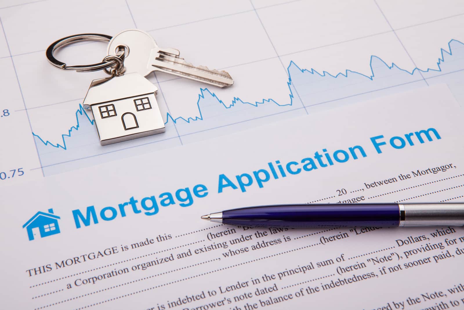 An empty mortgage application form with house key