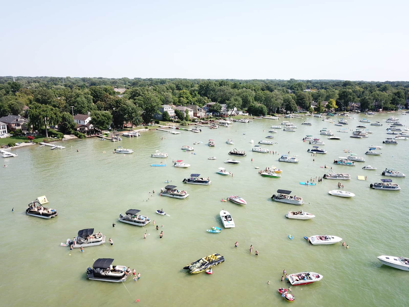 Boats on Cass Lake in Oakland County, Michigan