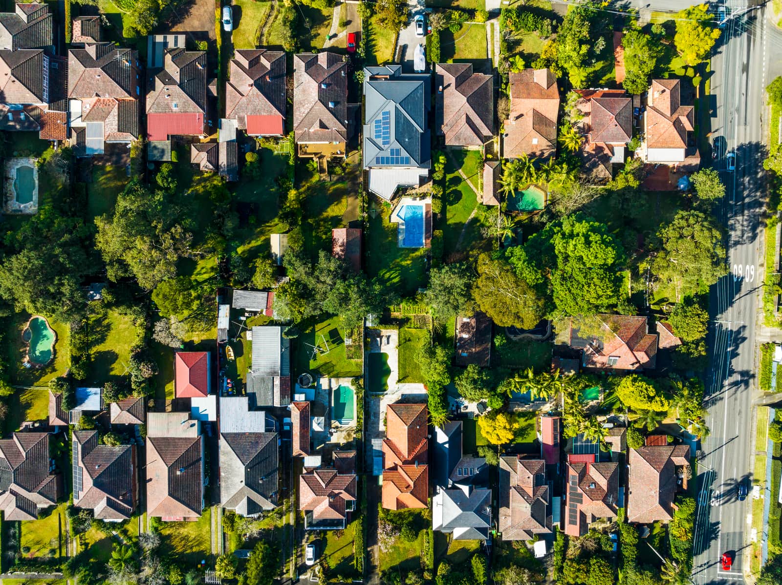 Sydney Suburb overhead perspective roof tops