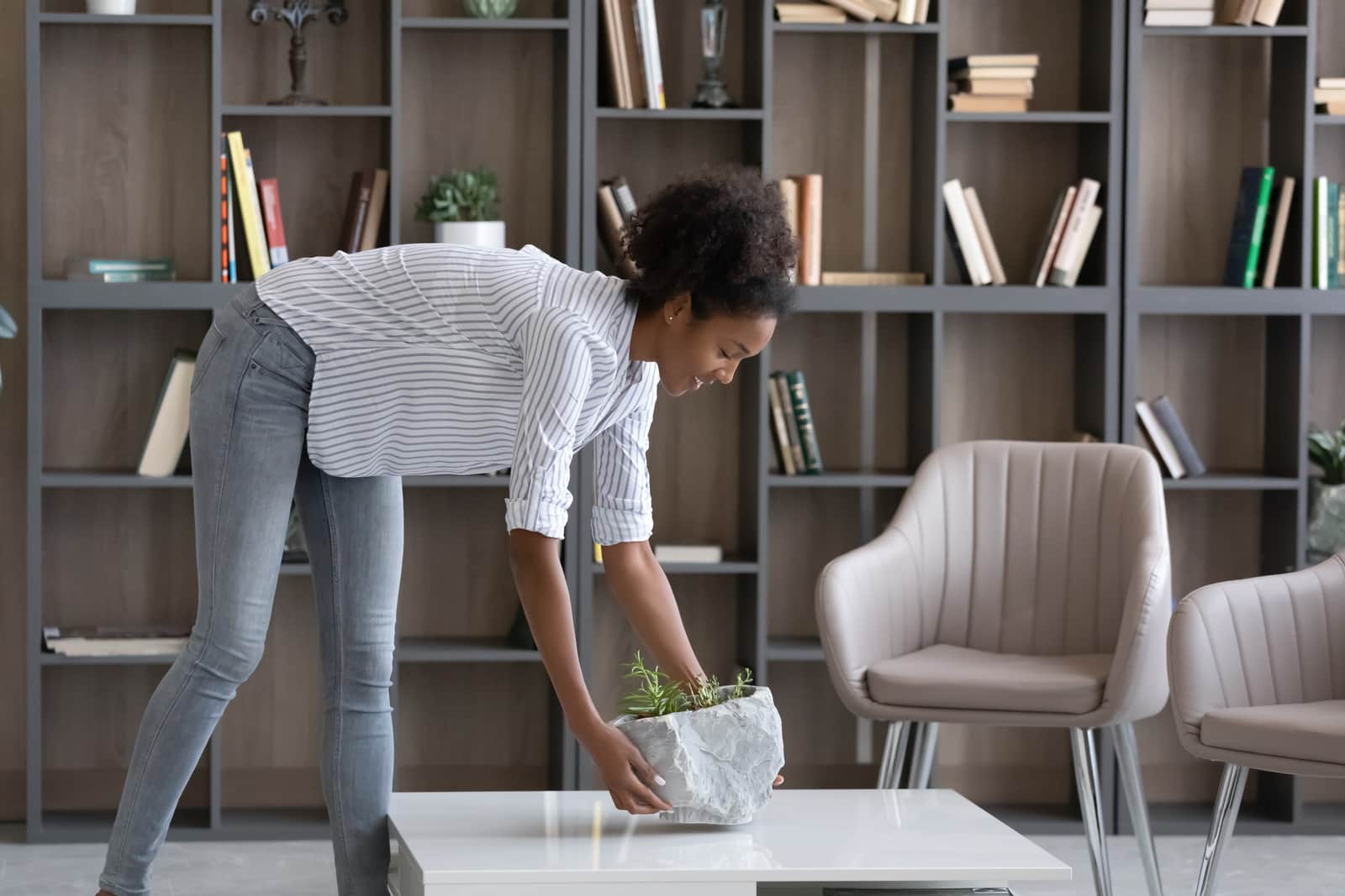 woman decorate new cozy home